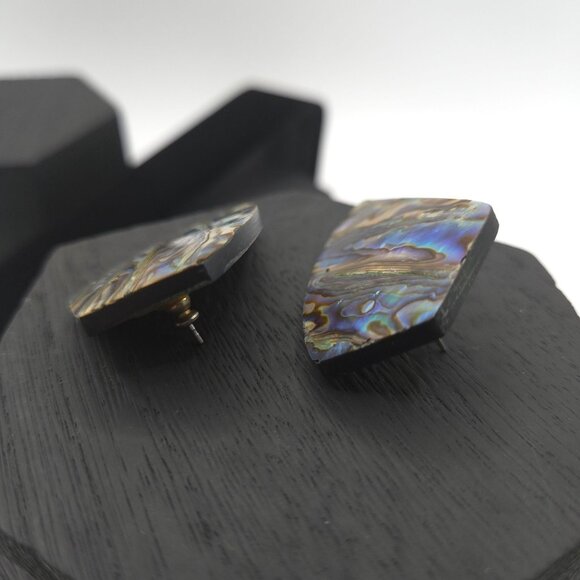 VTG Earrings Irridescent Shiny MOP Abalone Shell Pushback Pierced Retro Glam - Picture 8 of 10